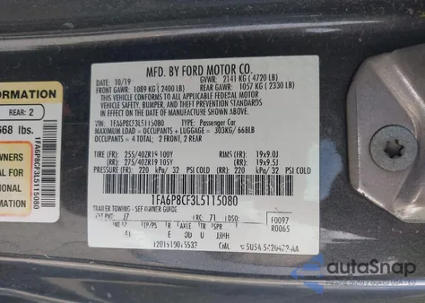 2020 Ford Mustang Gt Premium Fastback z USA, uszkodzony, nr VIN 1FA6P8CF3L5115080